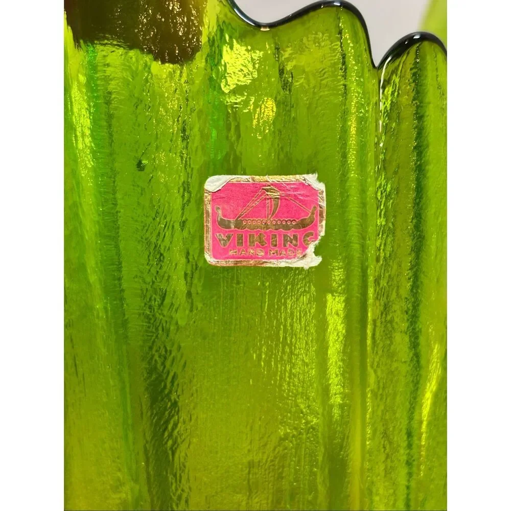 Viking Stockholm Spike Textured Green Art Glass Vase Retro
